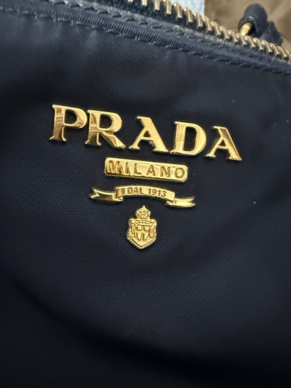Prada Navy Nylon Crossbody with Gold Logo Hardware